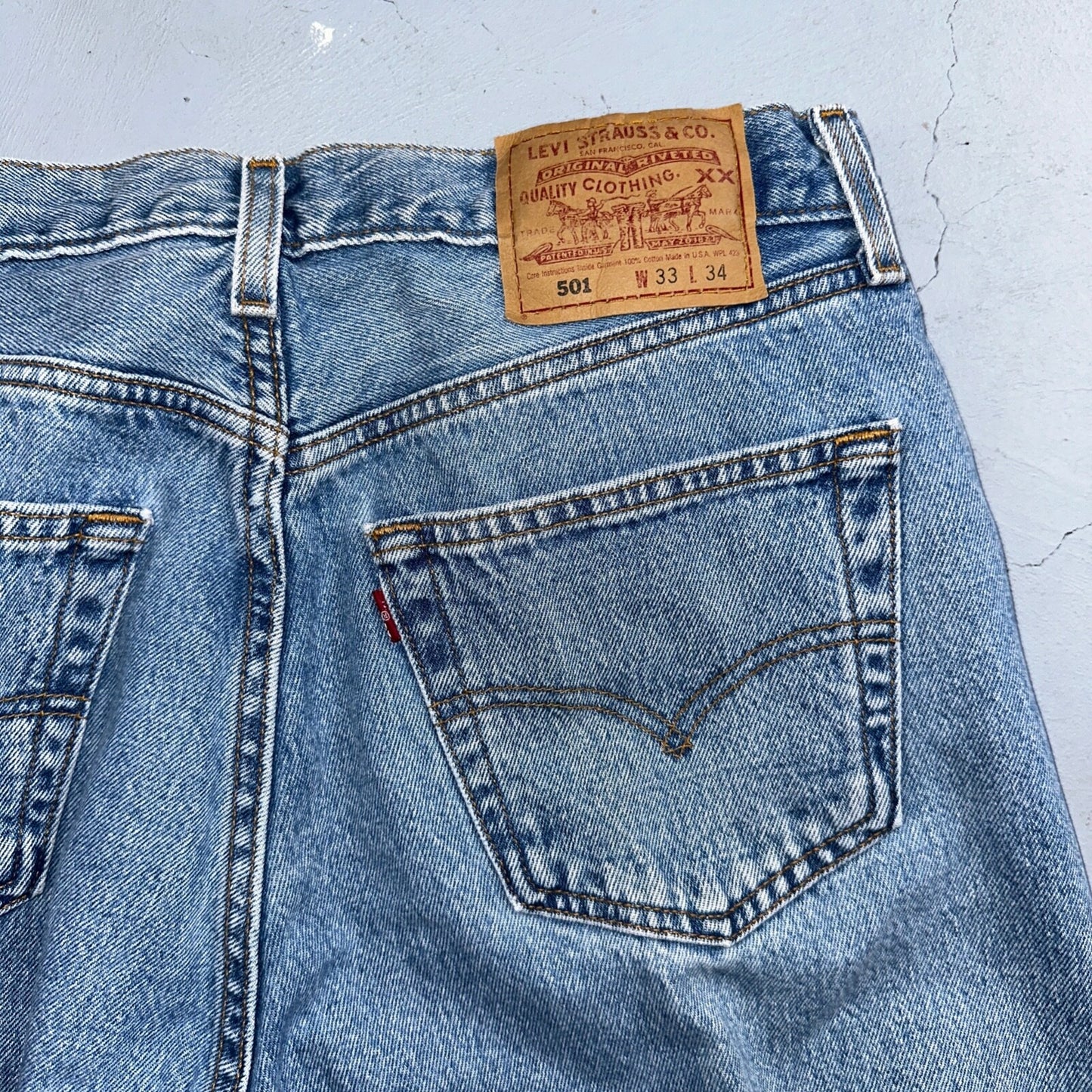 Levis 501 Vintage 90s USA XX Straight Leg Jeans Blue Light Wash 33x34 Act 30x33