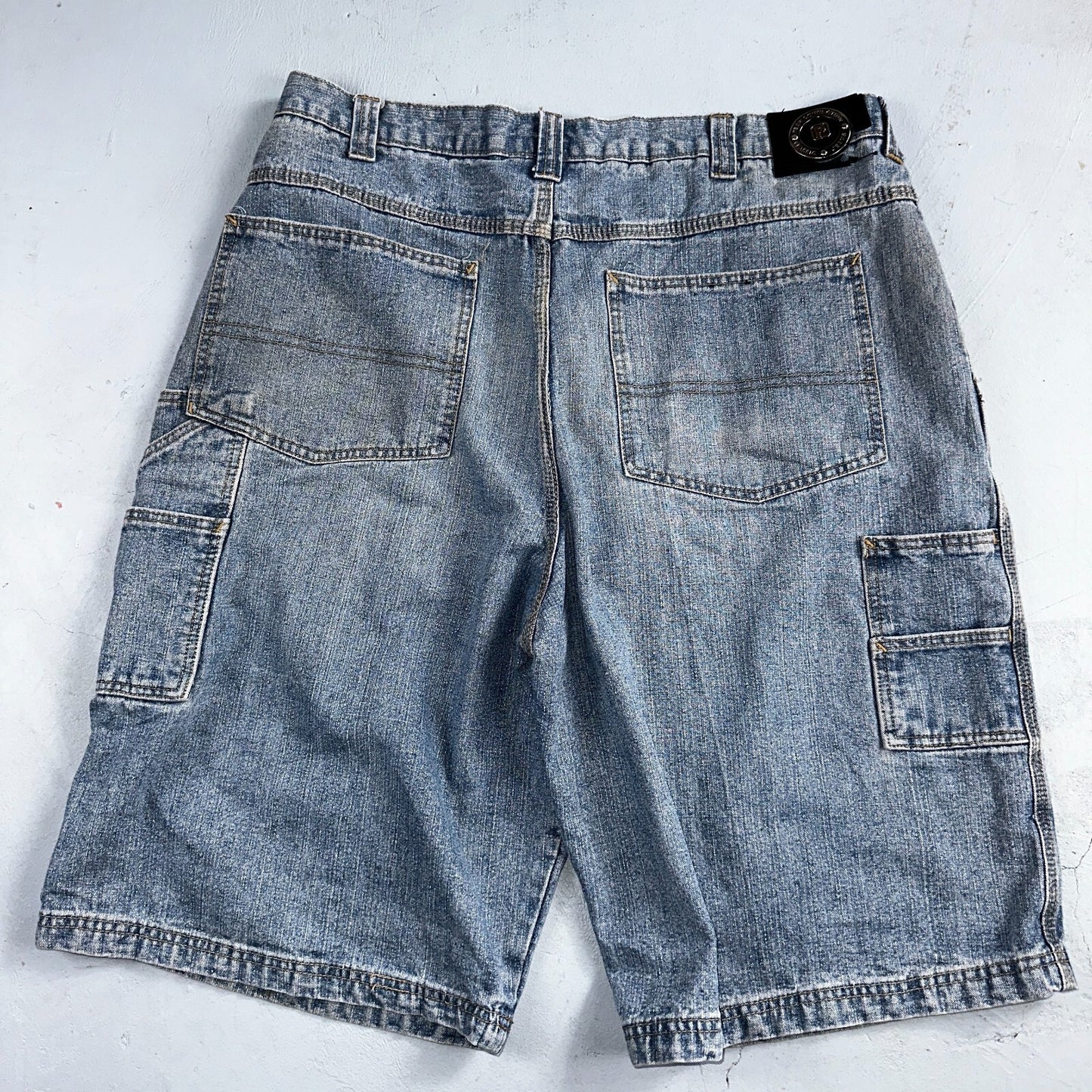 PCI PEAR CONNECTION Kenpa Blue Denim Baggy Skate Cargo Shorts Men Size 38 Y2K