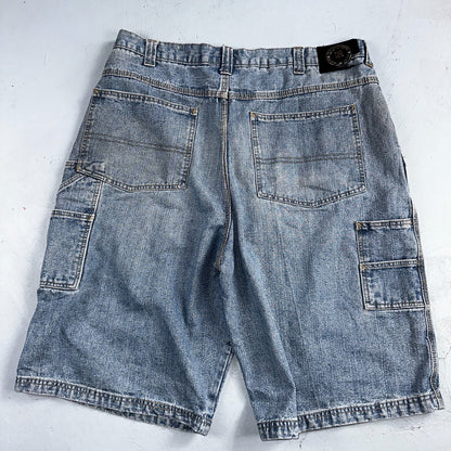 PCI PEAR CONNECTION Kenpa Blue Denim Baggy Skate Cargo Shorts Men Size 38 Y2K