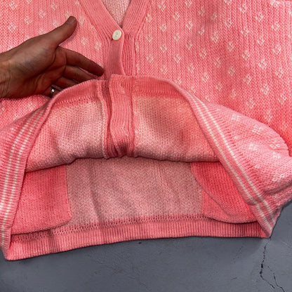 Vintage Pink Knit Sweater Cardigan Womens 70s 80s Basic Cozy Essential Winter