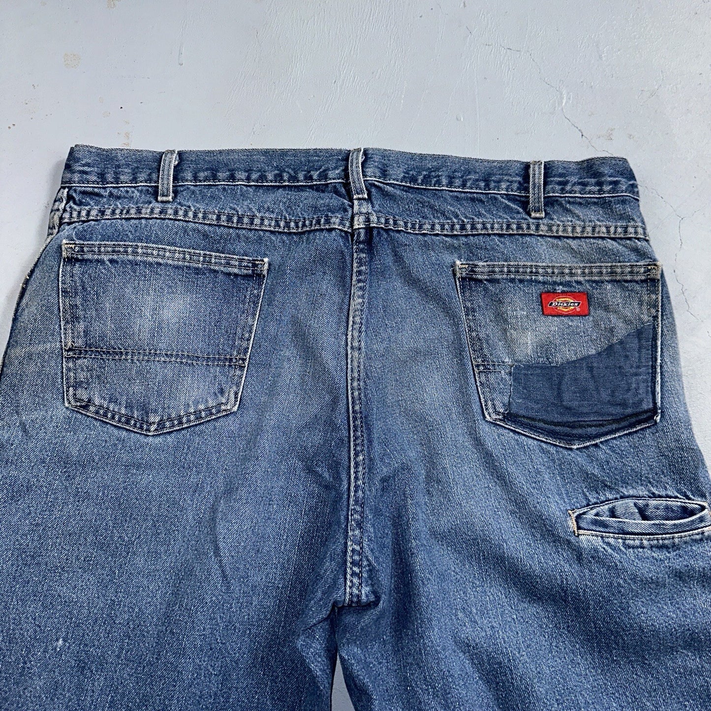 Dickies Double Knee Faded Blue Jeans 40x30  Work Wear Skate Baggy Y2K Wide Leg