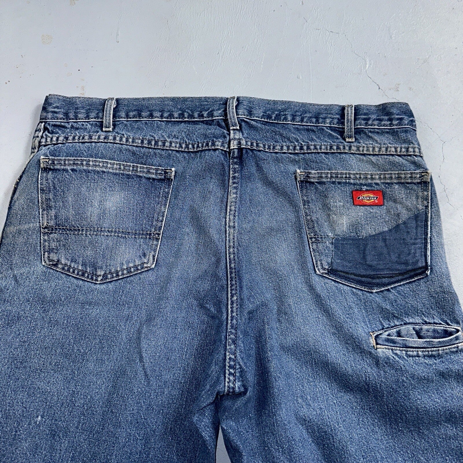 Dickies Double Knee Faded Blue Jeans 40x30  Work Wear Skate Baggy Y2K Wide Leg