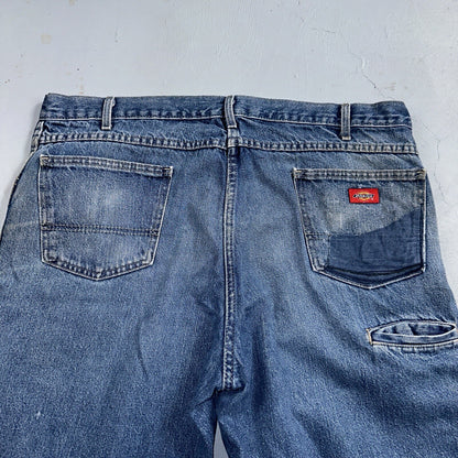 Dickies Double Knee Faded Blue Jeans 40x30  Work Wear Skate Baggy Y2K Wide Leg