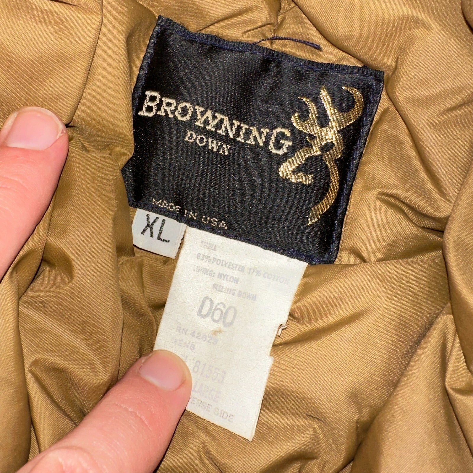 Vintage Browning Down Trapper Hunting Hat XL Camo Fur Lined Ear Flaps USA D60