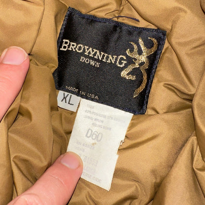 Vintage Browning Down Trapper Hunting Hat XL Camo Fur Lined Ear Flaps USA D60