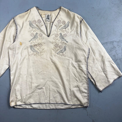 VTG 70s Kennington Cool Breeze Bird Linen Beach Shirt Sheer Unisex Stained