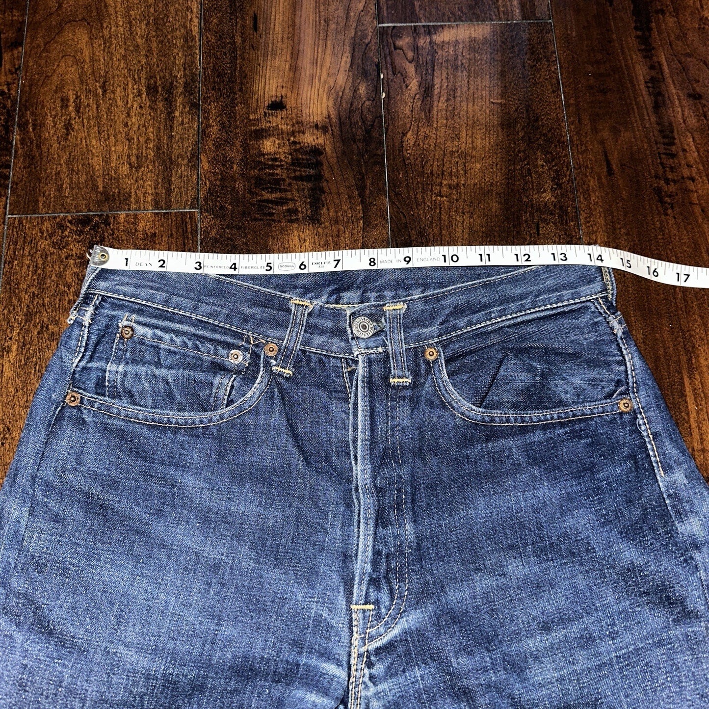 Levis 501 Big E VTG 60s Redline Denim Destroyed Jeans 1960s 28x28 Fringe Boot