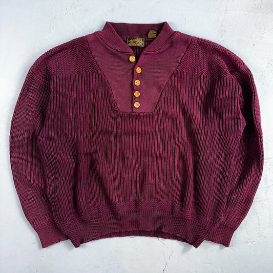 Eddie Bauer VTG 80s Sweater Mens Large Maroon Knit Henley Pullover Outdoor