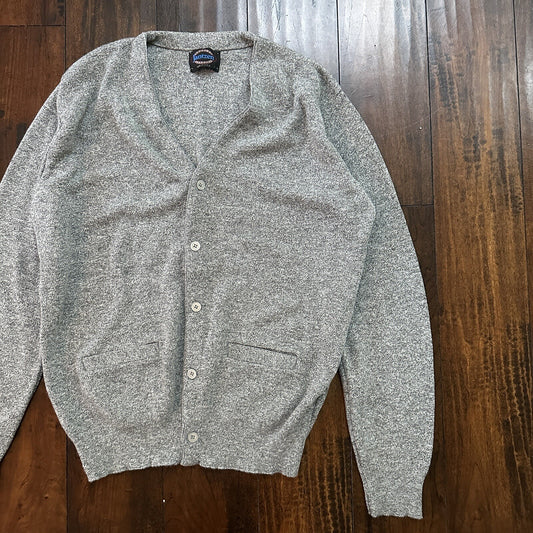 VTG 70s Jantzen Gray Wool Dave Marr Grandpa Cardigan Sweater Rockabilly L USA