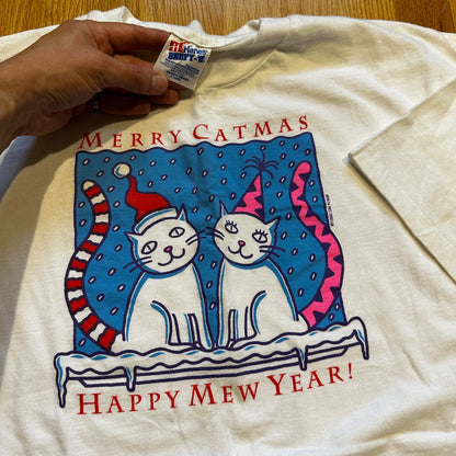 Merry Catmas Cats Vintage T Shirt Christmas New Year Animals Lover Cute Holiday