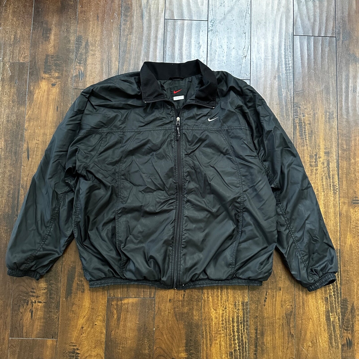 VTG 90s Nike Windbreaker Track Jacket XL Black Basic Simple Has Flaws
