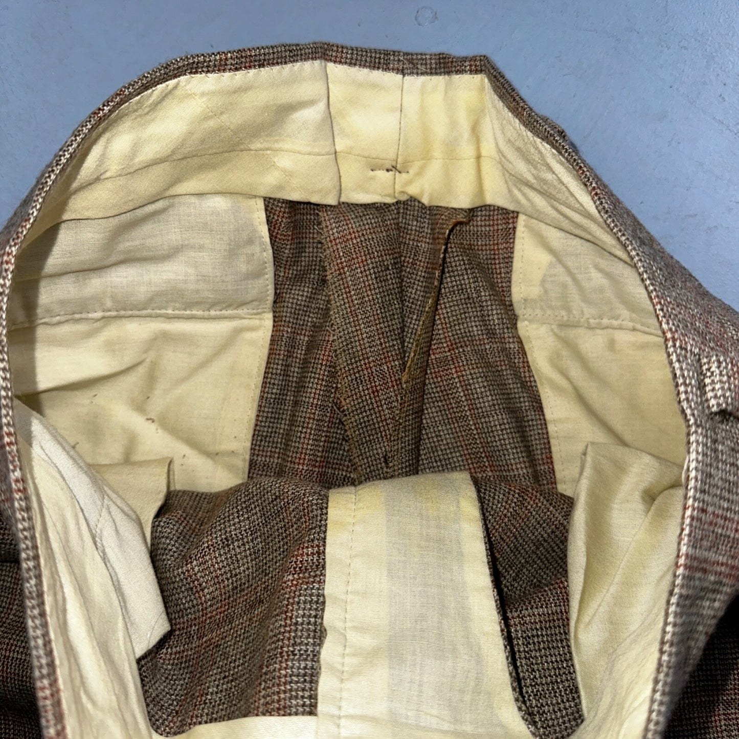 VTG Mens 3 PC Suit 42 Jacket Coat Pants Vest Plaid Rockabilly 70s 1970s Brown