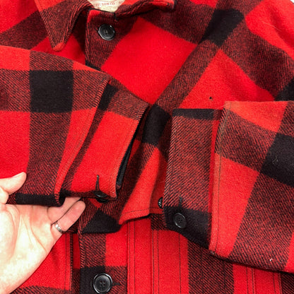 Filson Double Mackinaw Cruiser Coat Jacket Mens 46 Red Plaid Wool 70s Vintage