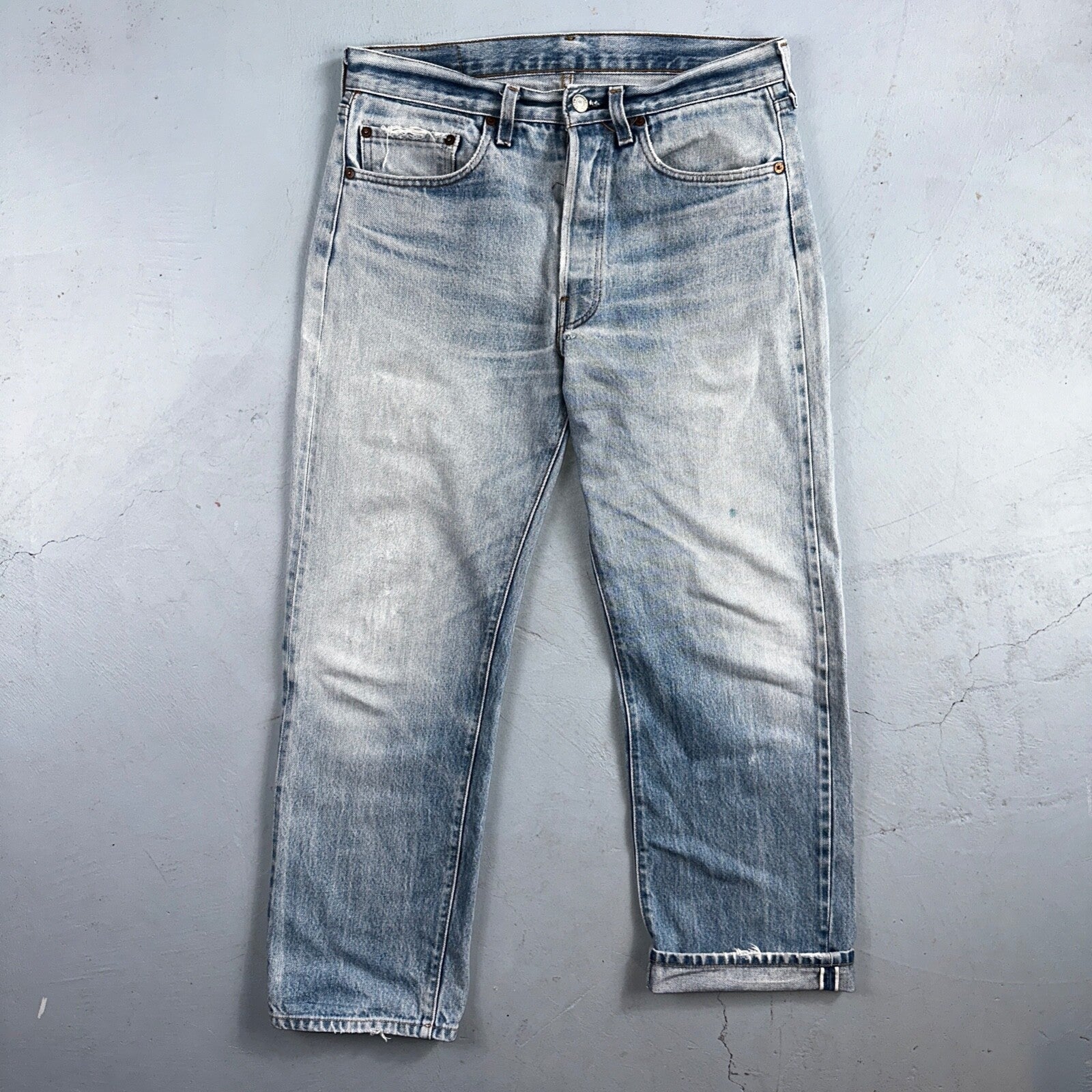 Levis 501 Vintage 80s Redline Selvedge USA XX Jeans Light Wash 524 Act 32x27