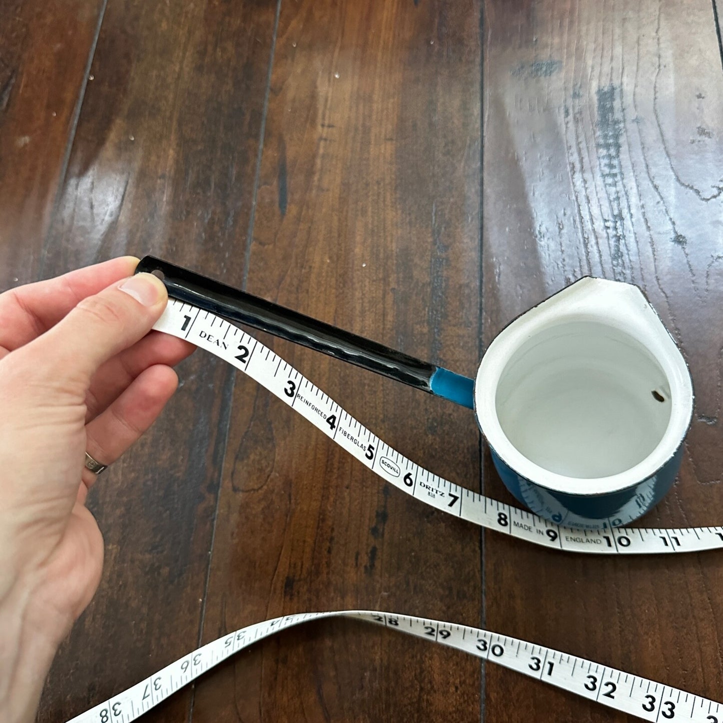 VTG Antique Blue Milk Warmer Primitive Cooking Pot Barista Tool Poland