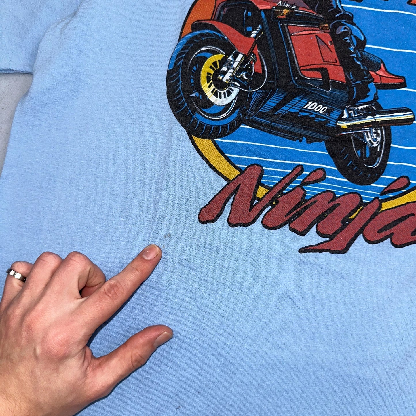 Motorcycle Ninja 80s VTG T Shirt Single Stitch Take Off Fly Movie Promo Graphic