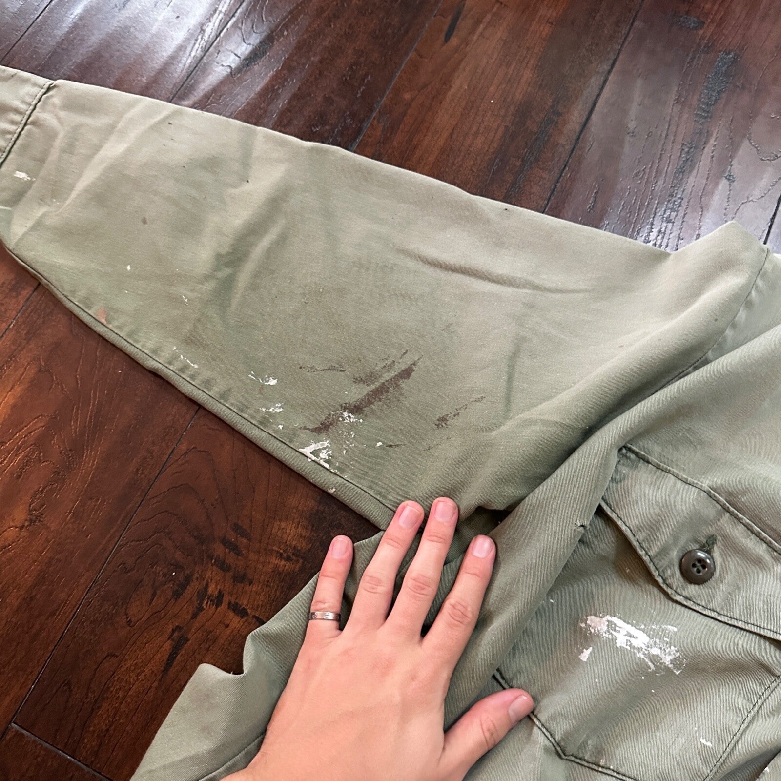 VTG US Thrashed Soft Military Shirt OG-107 Vietnam 1970s 1960s Post WWII