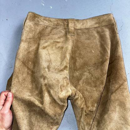 Vintage 1960s Leather Pants 28 Wide Leg Brown Rockabilly 60s Cowboy Suede 27x30