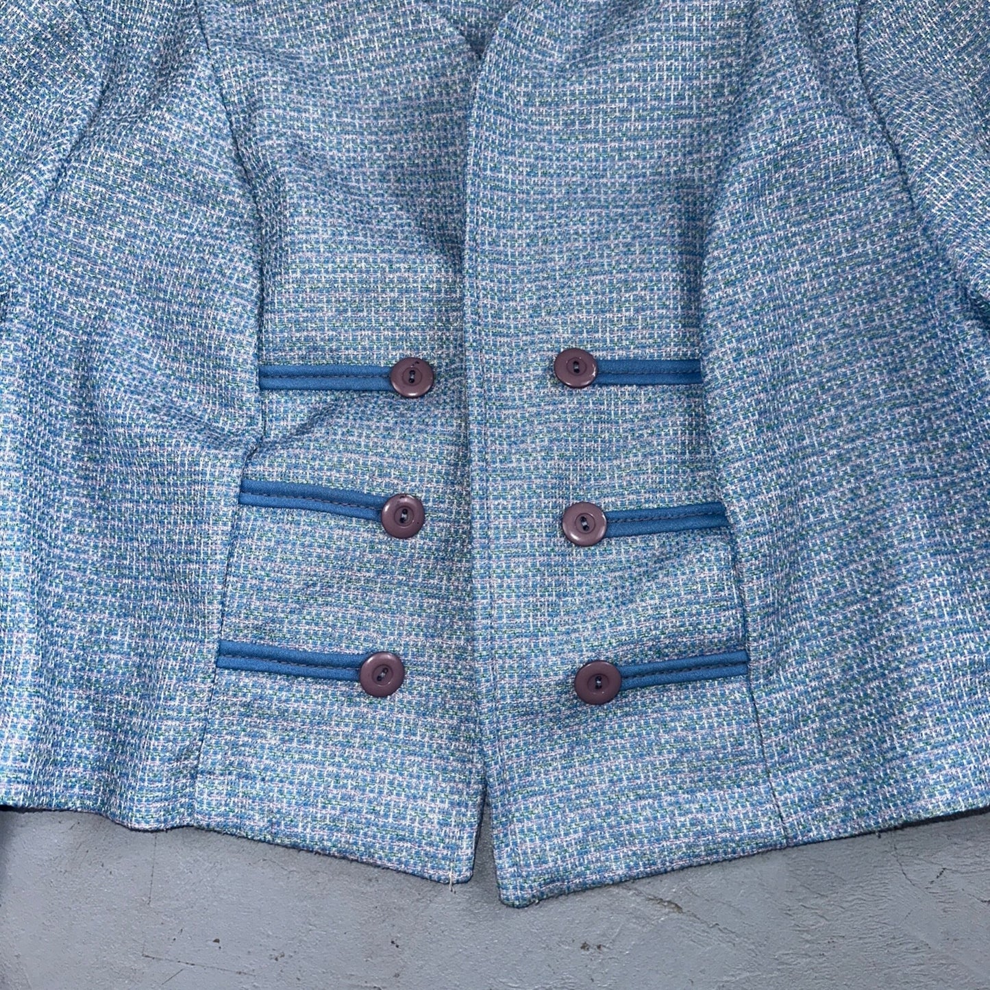 Vtg 70s Blazer Womens Blue Wool Houndstooth Knit Collar Luxury Office USA