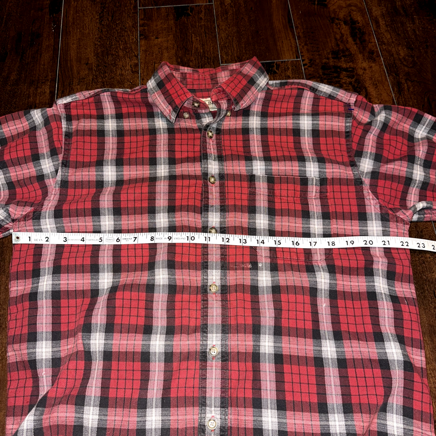 LL Bean Shirt Jacket Mens Medium Red Flannel Chore Barn Button Down Fall Basic