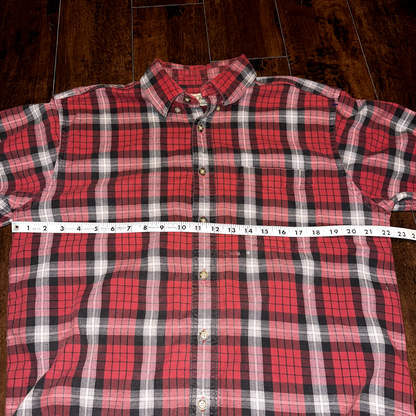 LL Bean Shirt Jacket Mens Medium Red Flannel Chore Barn Button Down Fall Basic