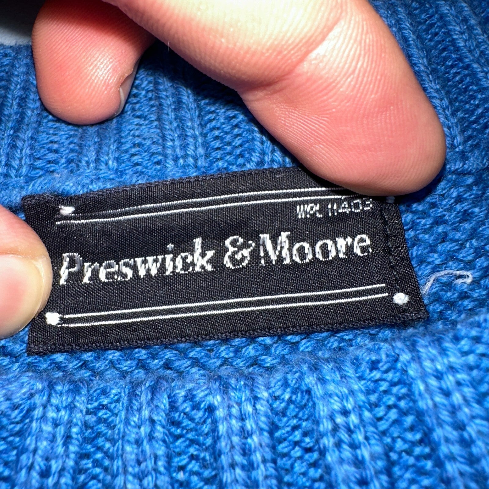 Vintage Preswick & Moore Cotton Blue Knit Crewneck Sweater Striped Chic