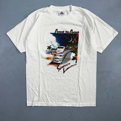 Amtrack Coast to Coast VTG T Shirt Sunset Limited Train Tracks Travel USA Sunset