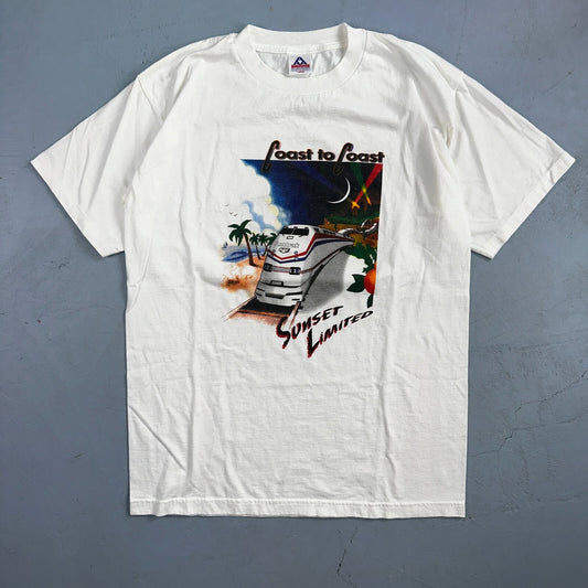 Amtrack Coast to Coast VTG T Shirt Sunset Limited Train Tracks Travel USA Sunset