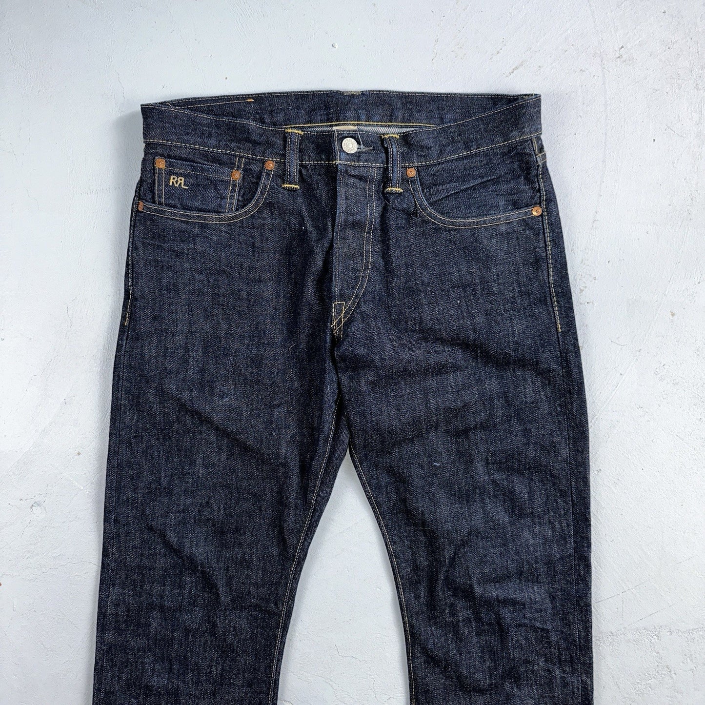 Double RL RRL Men’s Blue Denim Selvedge Jeans Slim Redline USA 31x32 Dark!