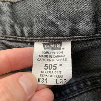 Vintage 90s Levis 505 XX 34x32 501 USA Jeans Black Canada Act 32x28