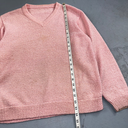 Vintage Pink Knit Sweater Cardigan Womens 70s 80s Basic Cozy Essential Winter