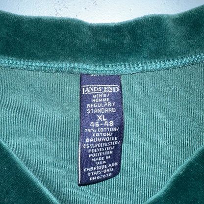 VTG Mens Lands’ End V-Neck Cotton Blend Velour L/S PULLOVER Made USA Sz XL 90s