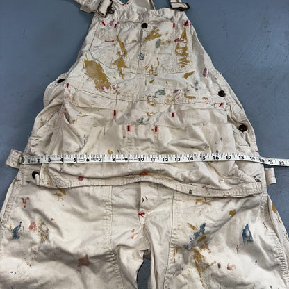 VTG Big Mac White Thrashed Overalls Carpenter Bibs Workwear Painter Paint Stain
