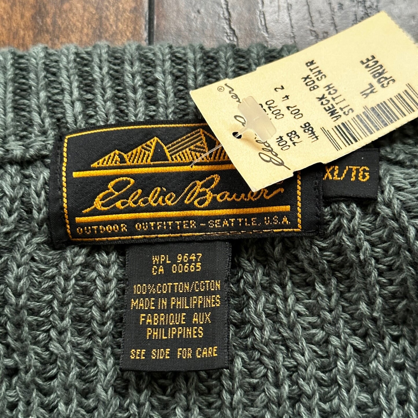 VTG Eddie Bauer Chunky Outdoor Green Knit Sweater M 90s Preppy Cardigan V Neck