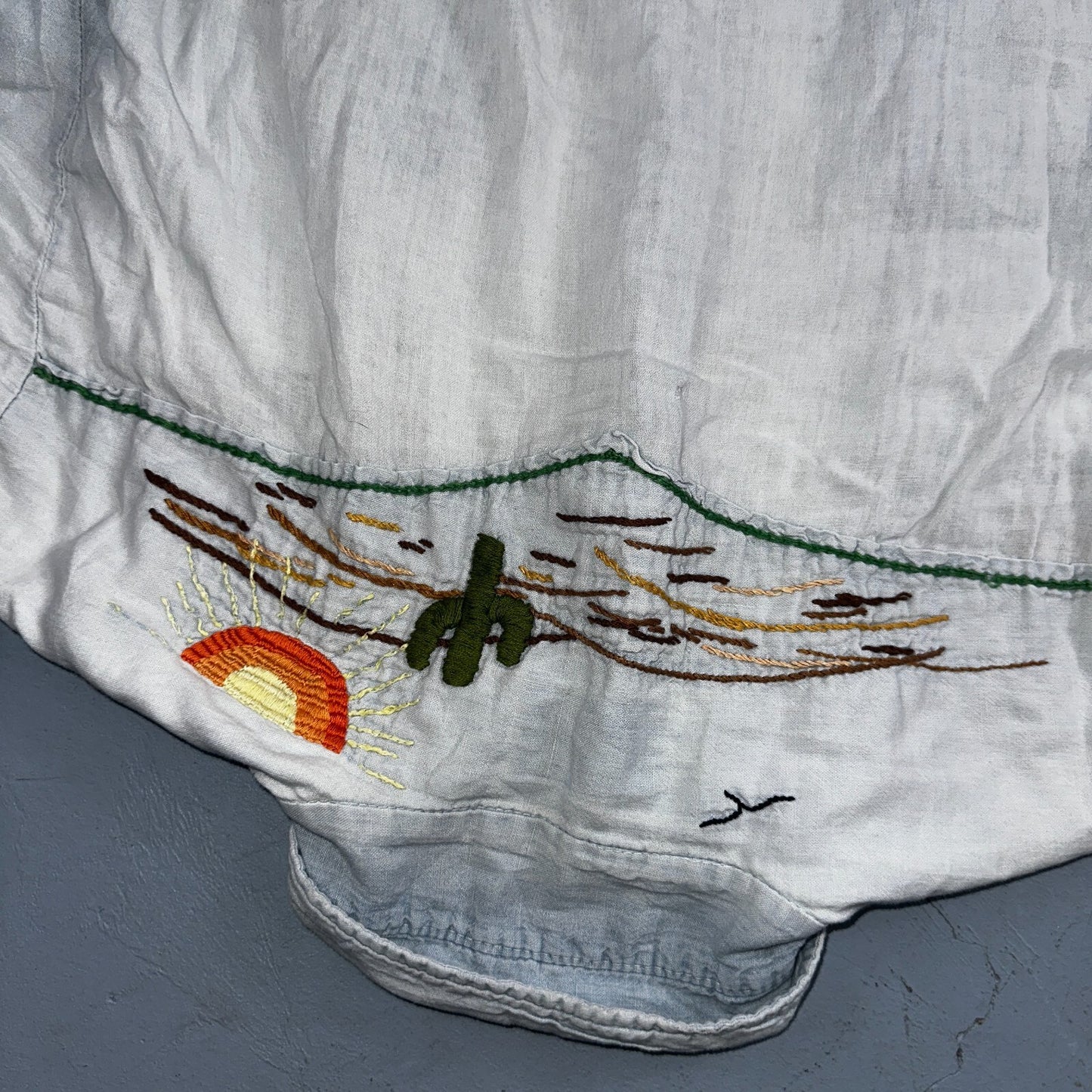 Vintage 70s Kmart Chambray Western Men’s Shirt Size L Embroidery Thrashed Rare