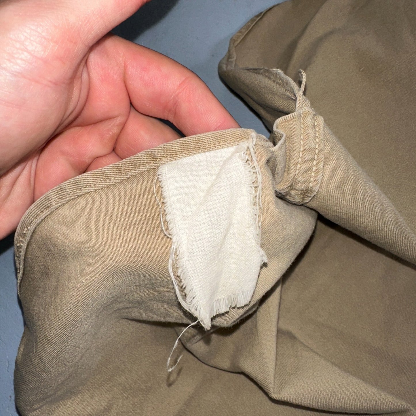 Vintage 40s WWII Gusset Khaki Work Army Military Button Shirt Stencil USN