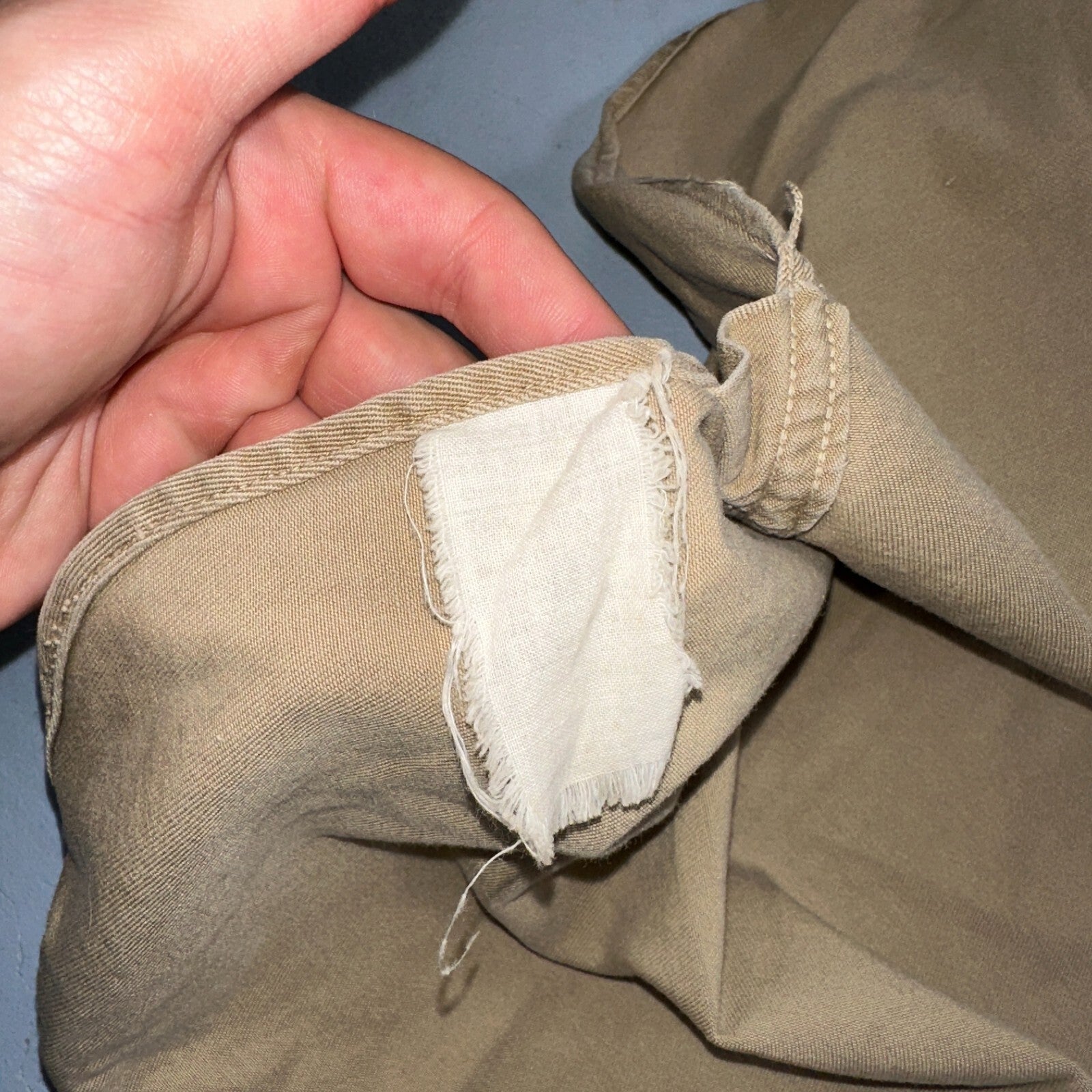 Vintage 40s WWII Gusset Khaki Work Army Military Button Shirt Stencil USN