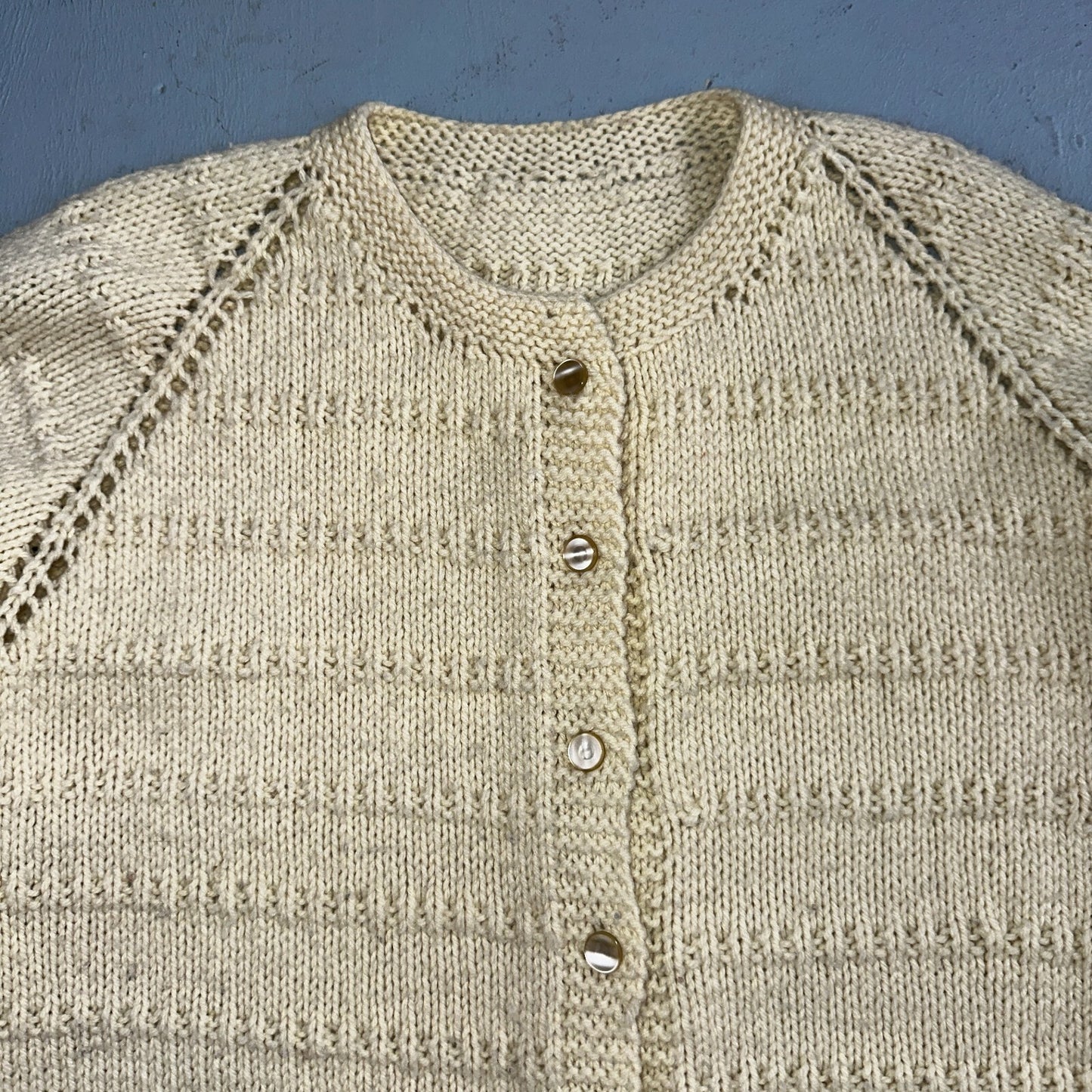 1970s VTG Sweater Cable Knit 70s 80s Ivory Off White Warm Grandma Core Button Up