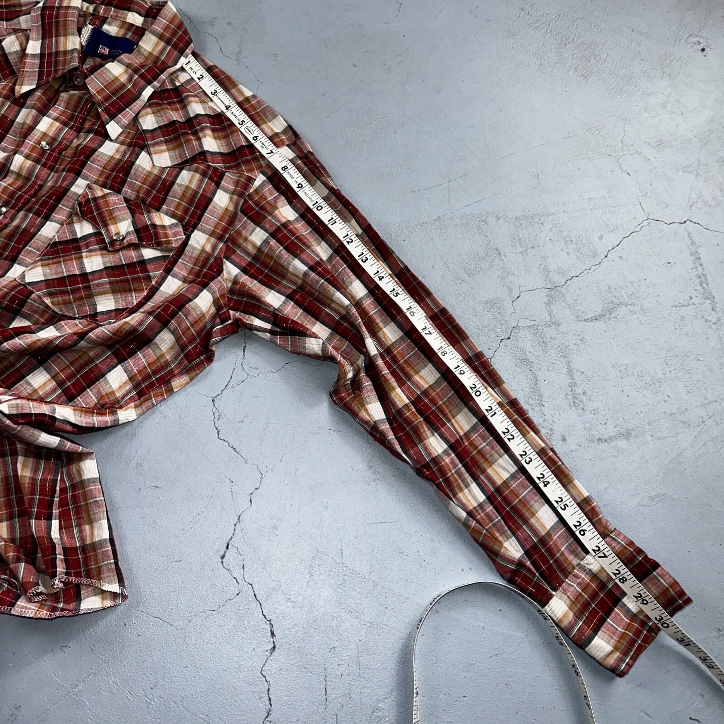 Vintage Panhandle 80s Western Shirt Pearl Snap Buttons Plaid Mens L 16.5 USA