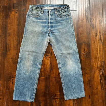 VTG USA Levis 501 Button Fly 80s Tag Jeans 32x27 Straight Leg Thrashed Ripped