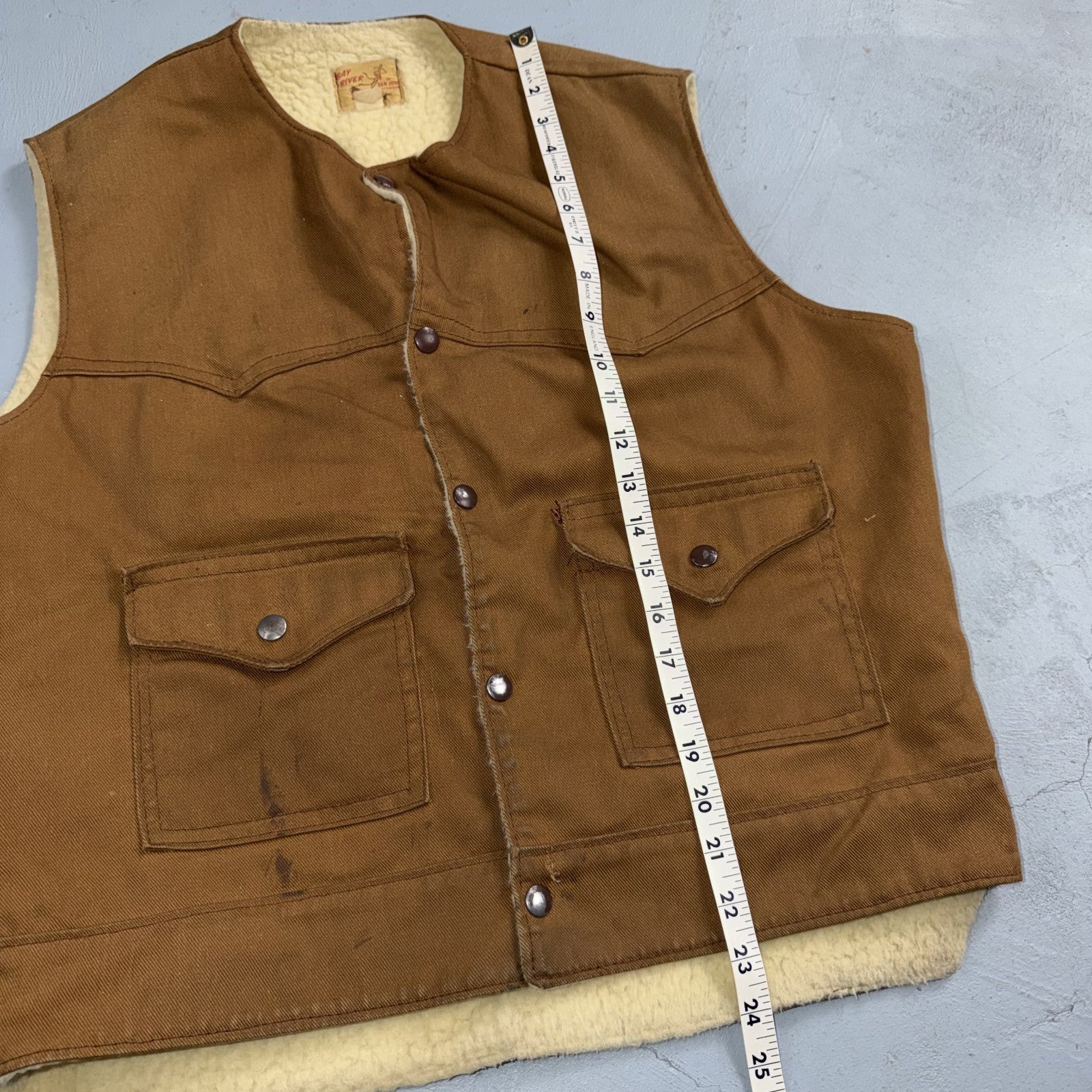 VTG Bay River of San Jose California Sherpa Lined Vest Mens USA Western Cowboy