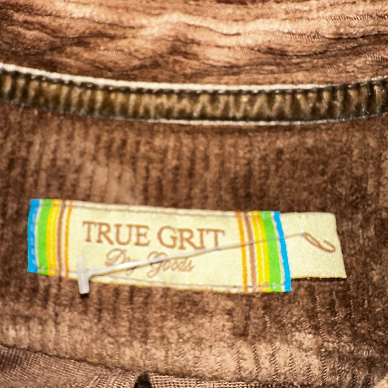 True Grit Brown Tan Shirt Mens L Corduroy Camp Hike Chore Button Down Shirt USA