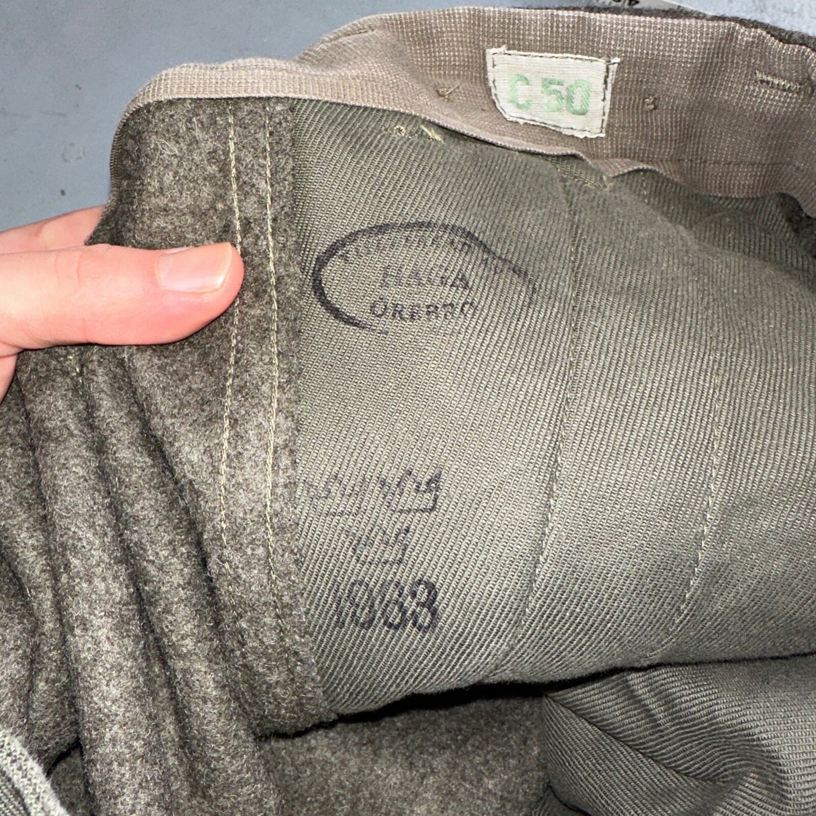 Vintage 1960s Swedish Army Wool Cargo Heavy Pants WWII Leather Straps 34x31