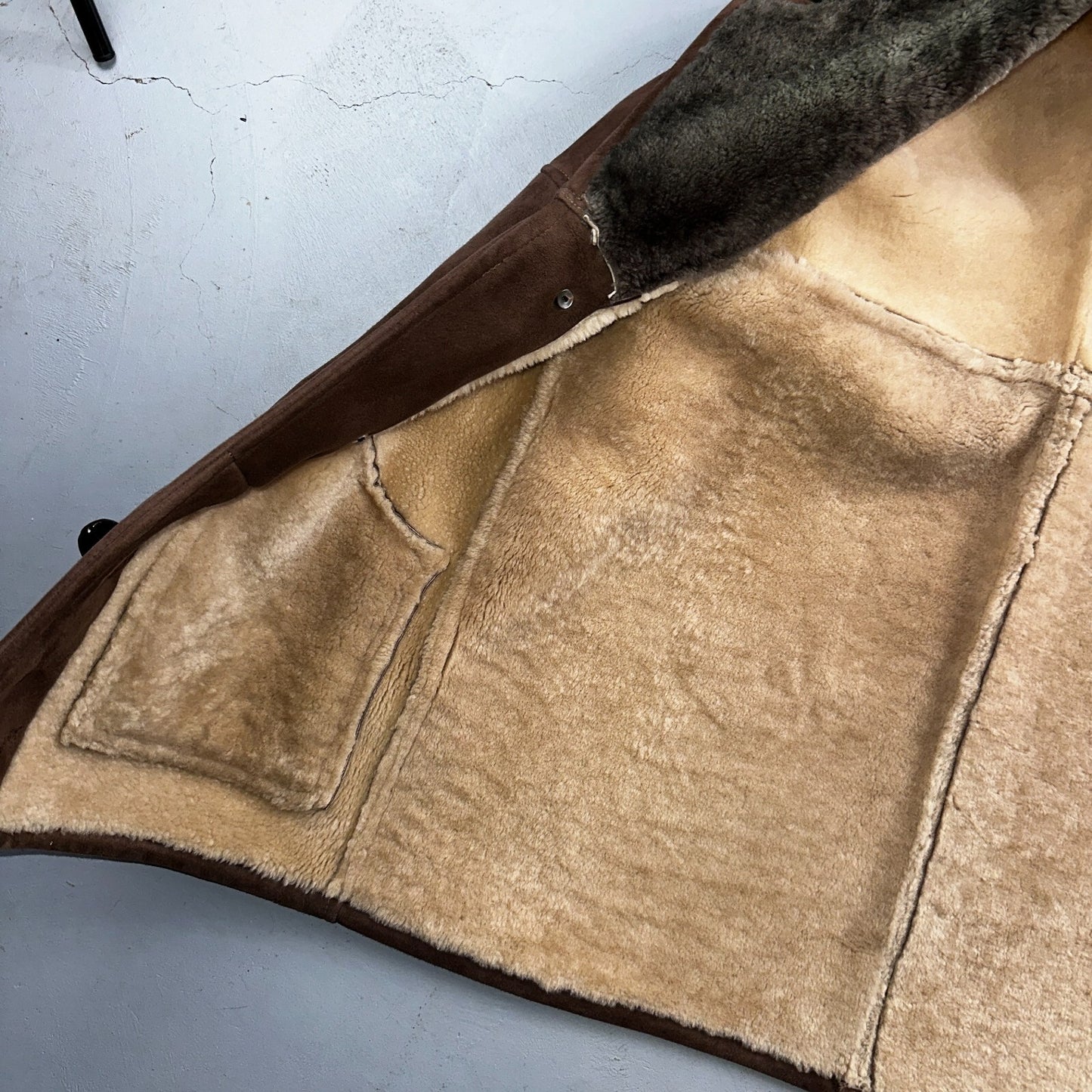 VTG Mens Coat Suede 60s Western Ranch Trucker Jacket Fur Sherpa 44 Brown 1960s