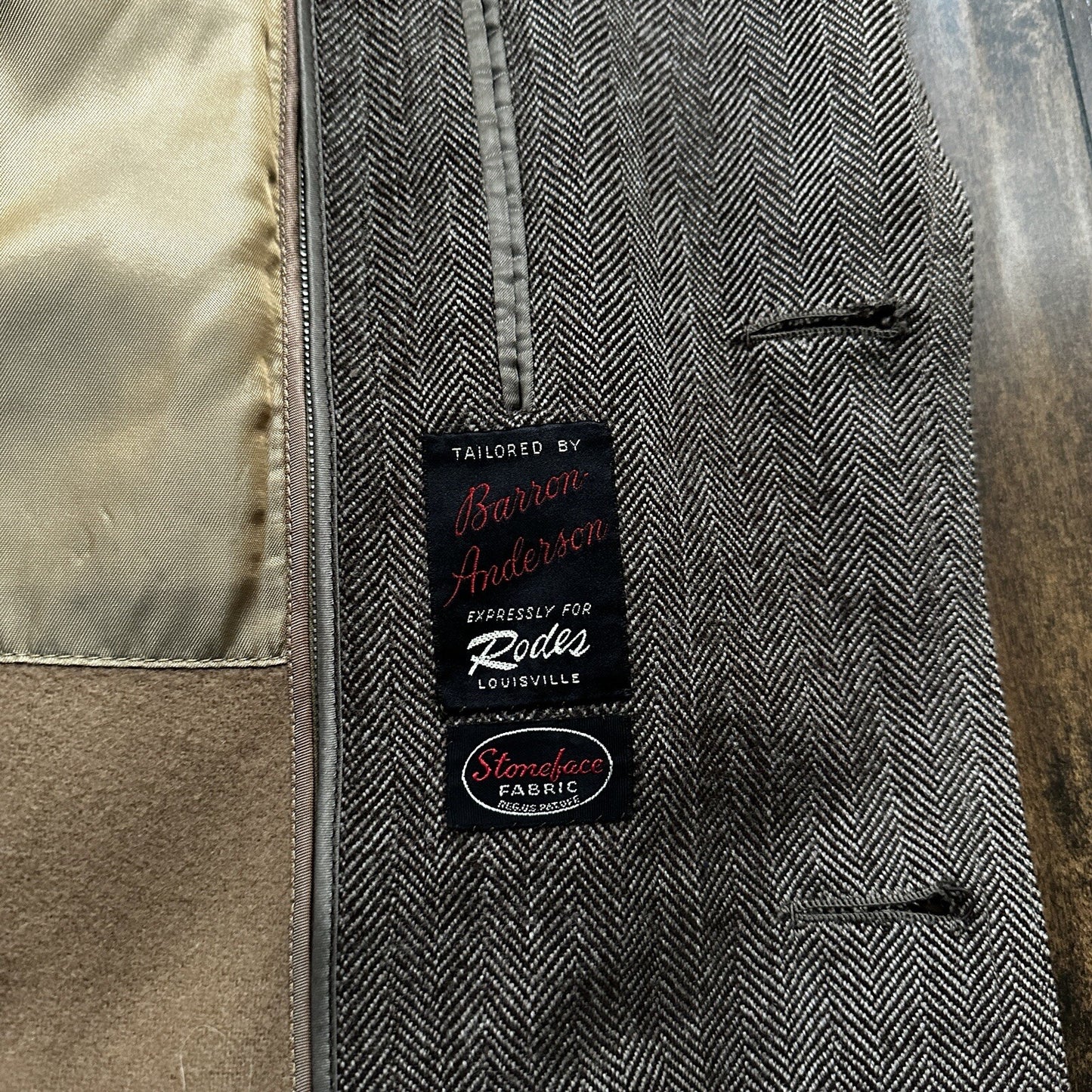 VTG 1960s Barron Anderson Herringbone Wool Overcoat USA Rockabilly 60s Lined