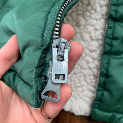 VTG West Wind Buccaneer 70s Sherpa Satin Bomber Jacket Green Broken Zip Oregon