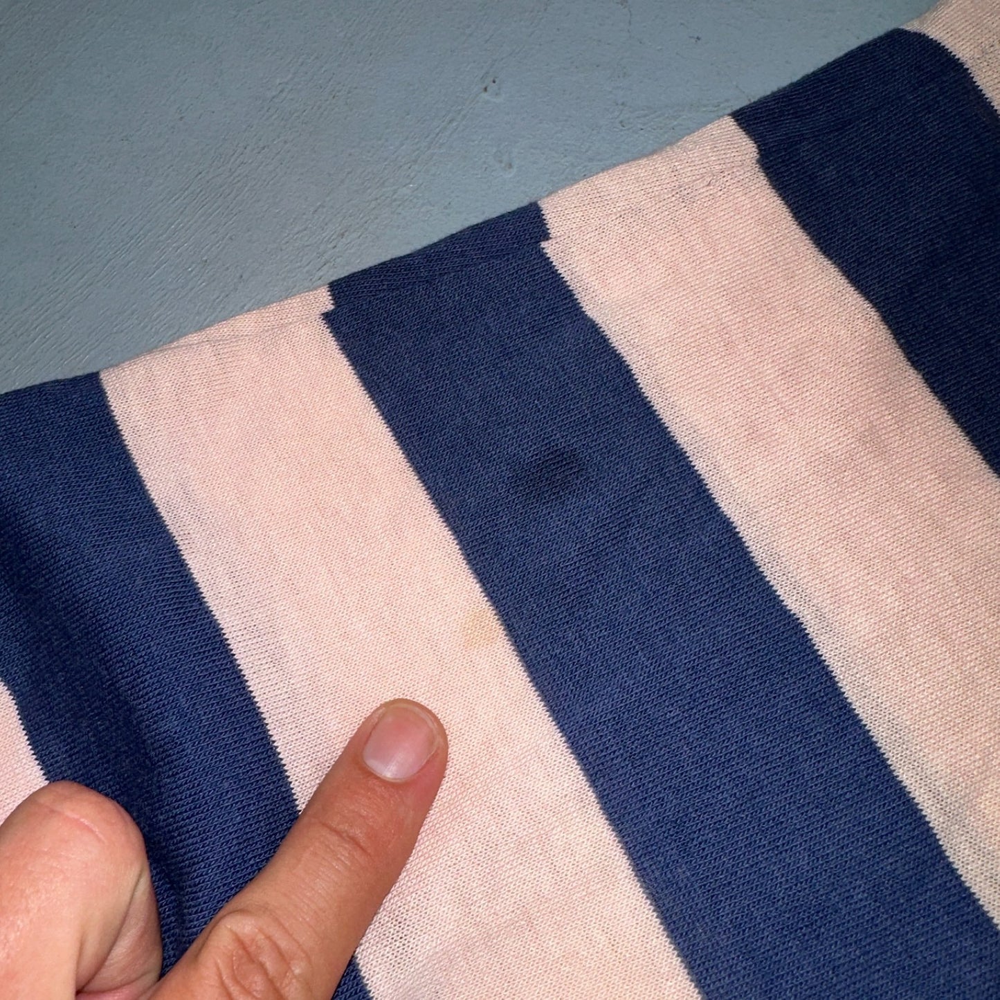 Blue Pink Rockabilly V Neck T Shirt 1970s Striped Basic Essential Single Stitch