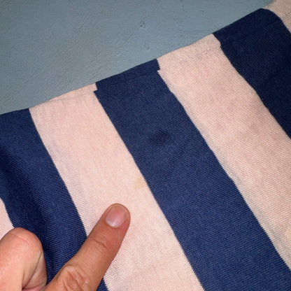 Blue Pink Rockabilly V Neck T Shirt 1970s Striped Basic Essential Single Stitch