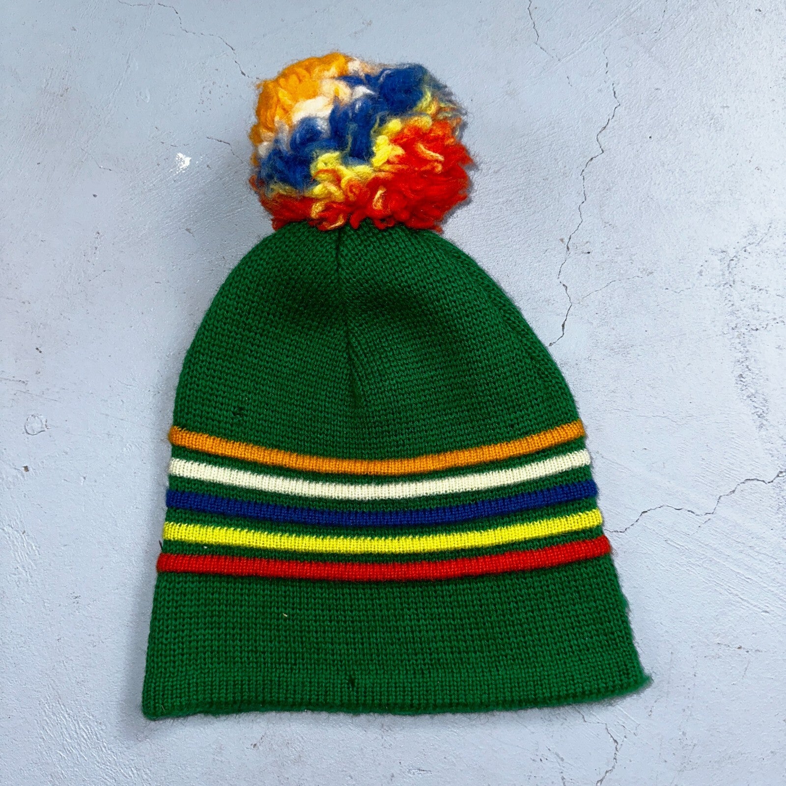 Vintage Wigwam Mills 100% Wool Ski Winter Gear Knit Beanie Hat Red & Blue USA