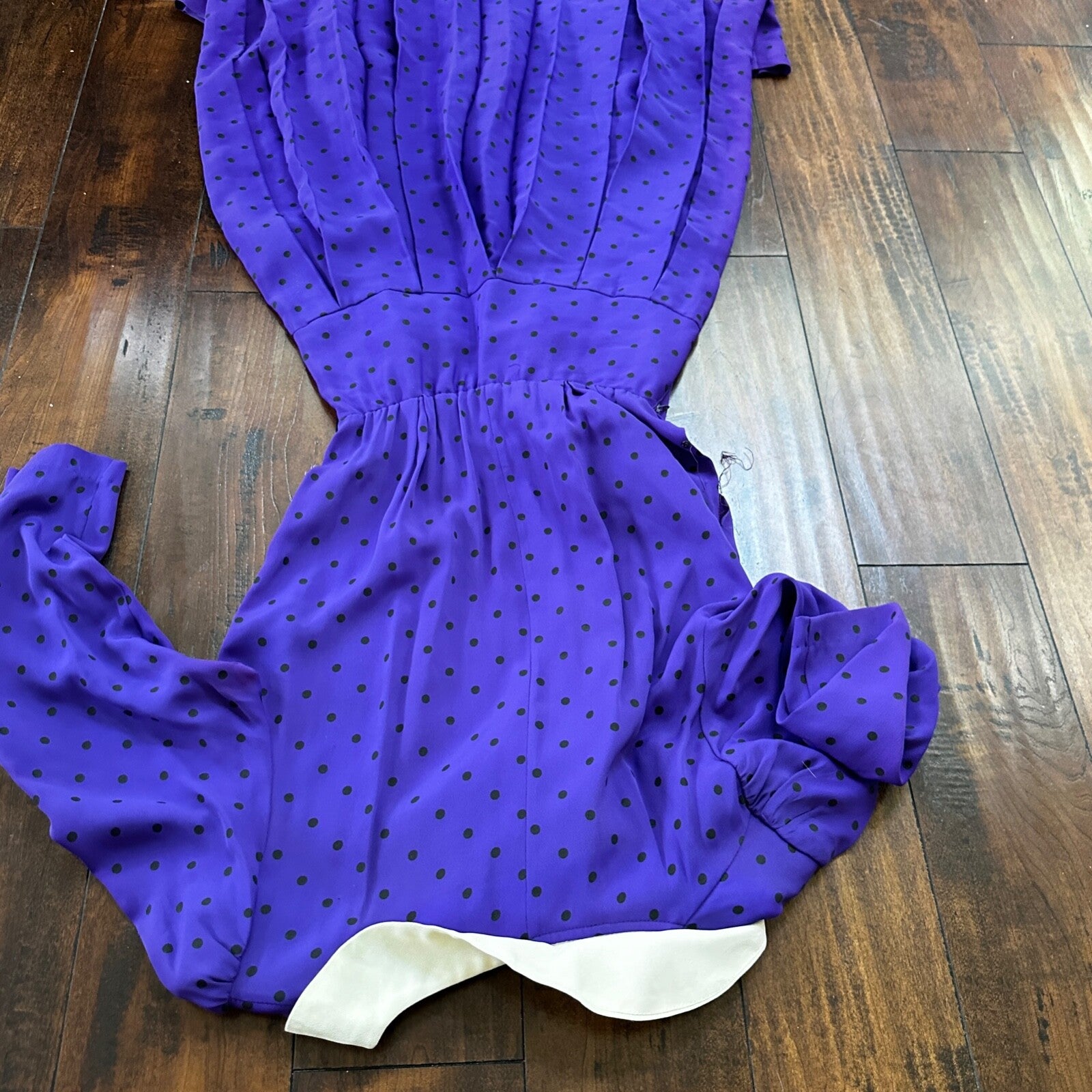 Vintage Katie MFG Purple Print Polka Dot 80s Midi Dress Size Small